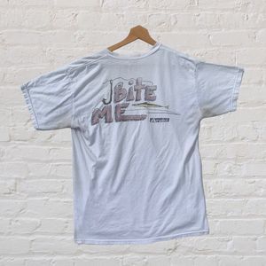 Vintage 90s Aruba "Bite Me" T-shirt Double Sided Caribbean Large Distressed
